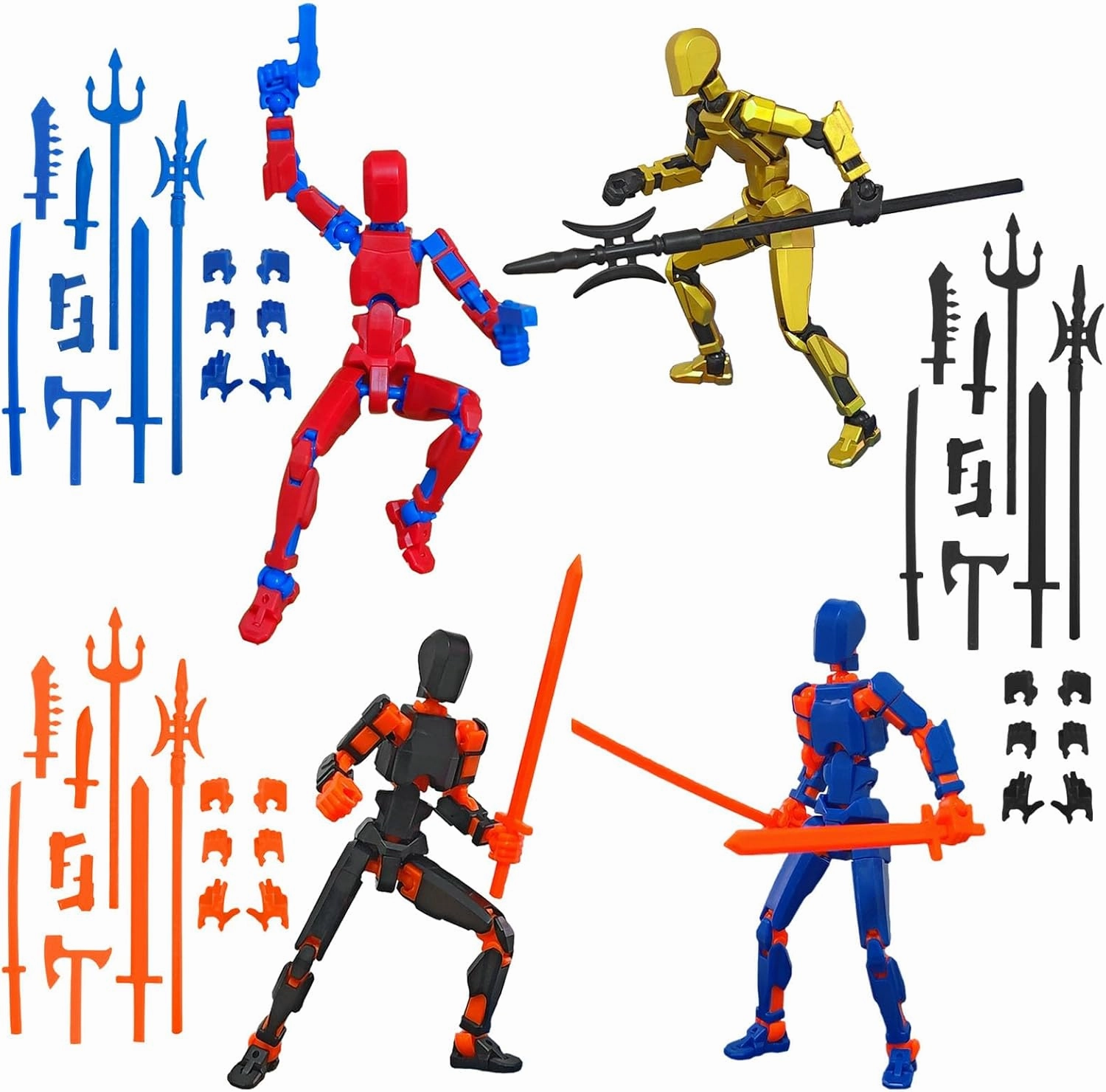 (Assembly Completed) T13 Action Figure Set, 4PCS Robot 3D Printed Toys Lucky Titan 13 Action Figure with Multiple Accessories, Dummy 13 Multi-Jointed Movable, Gifts for Boys and Girls (4PCS)