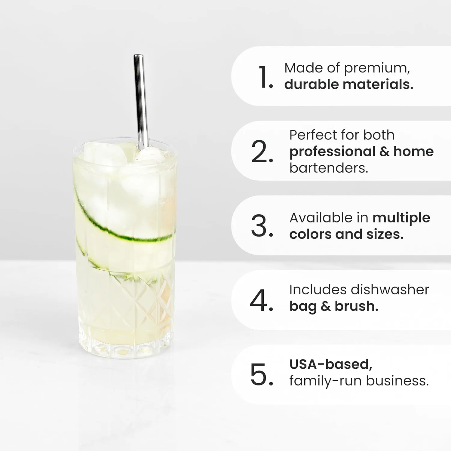 A Bar Above Drinking Straws, Cocktail Combo, Metal Straw for Home Bars, Stainless Steel with Cleaning Tool, Dishwasher Bag, Cocktail Straw, Metal Short, Long, Narrow, Wide Straws, 19 Pcs