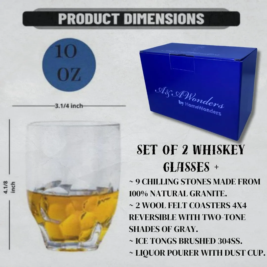A&A Wonders Premium Whiskey Stones 100% Natural Granite Set Of 9 Chilling Rocks Stone Reusable Ice Cubes For Drinks With Velvet Carrying Pouch, Gift for Whiskey Lovers (Sculpture)