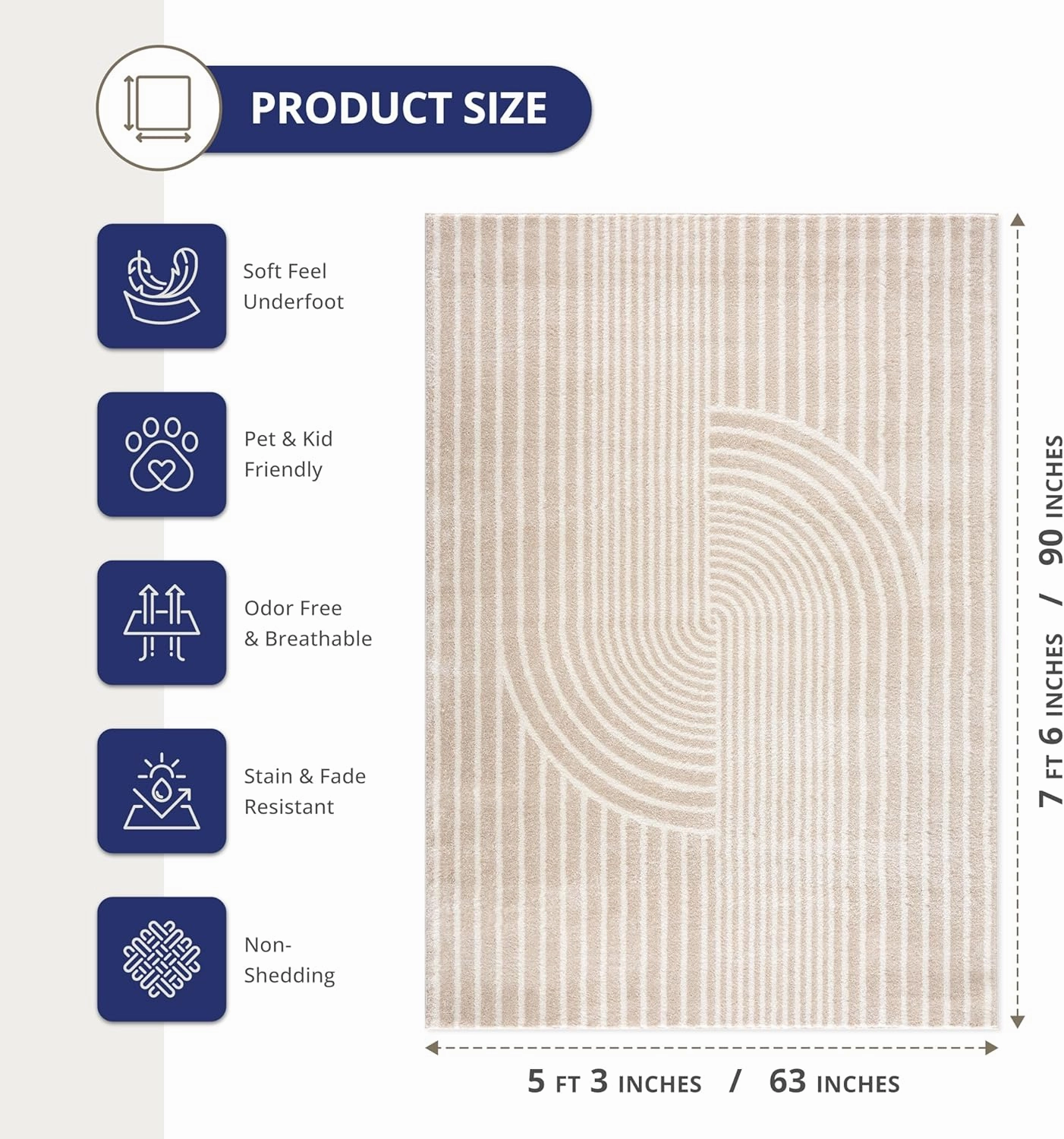 Abani Area Rug for Living Room -Nuevo 5' x 8' Beige Arch Pattern Area Rug, Soft and Durable Living Room Rug, Stain and Fade Resistant, Chic Modern Design, Pet & Kid Friendly