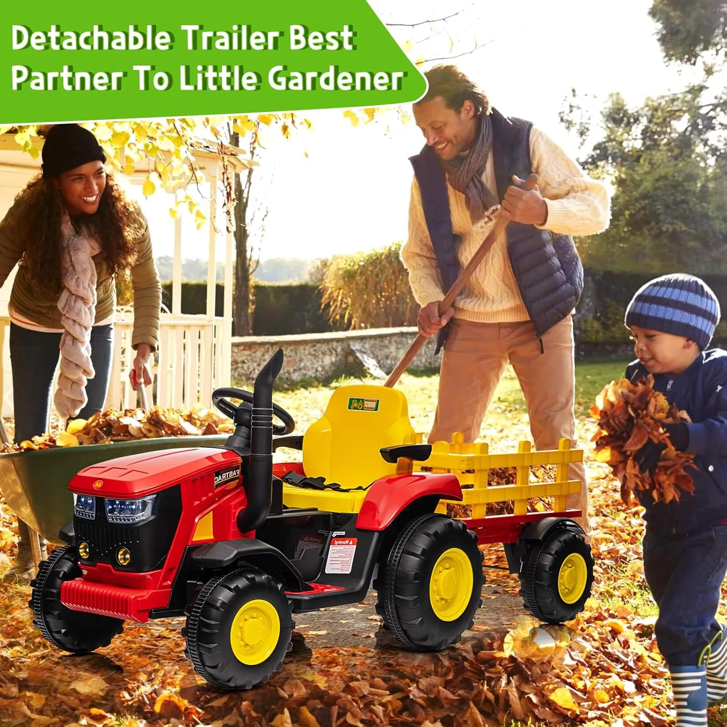 Acekool Kids Ride on Tractor with Remote Control, 12V Battery Powered Electric Tractor and 35W Dual Motors for Kids Bluetooth Music/USB, Safety Belt, 3-Gear-Shift, 7-LED Lights, Red