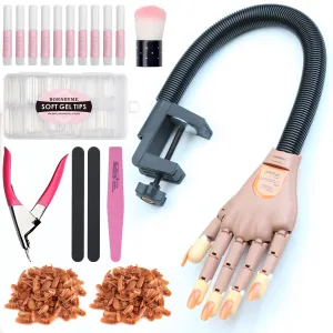 Acrylic Nails Practice Hand Kit, BORNBYME Nail Training Adjustable Finger Kits with 200 PCS Nail Tips, Nail File, Nail Brush and Nail Clipper