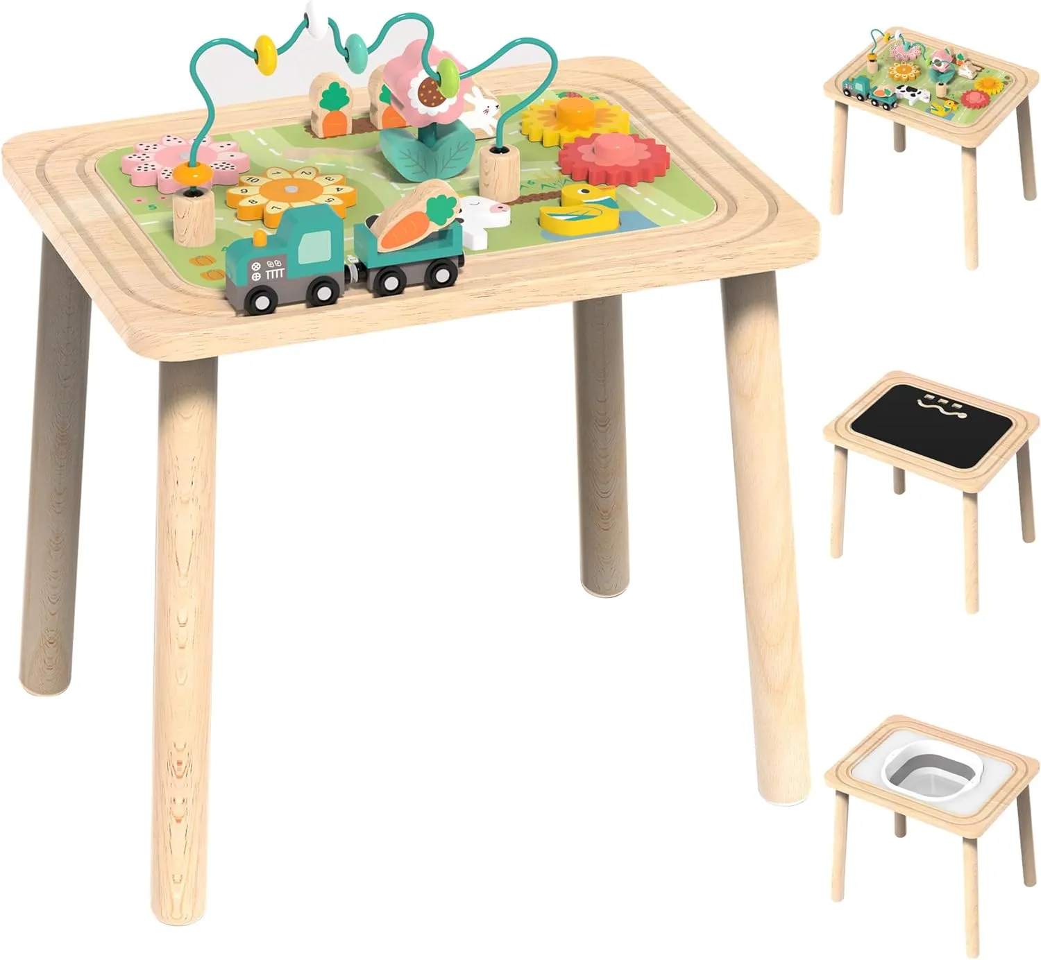 Activity Table for Kids 6-36 Months, 9 in 1 Wooden Montessori Toys with Bead Maze Shape Sorter Train Toy, Baby Sensory Table Toddler Toys 1st Birthday Gifts for Kids