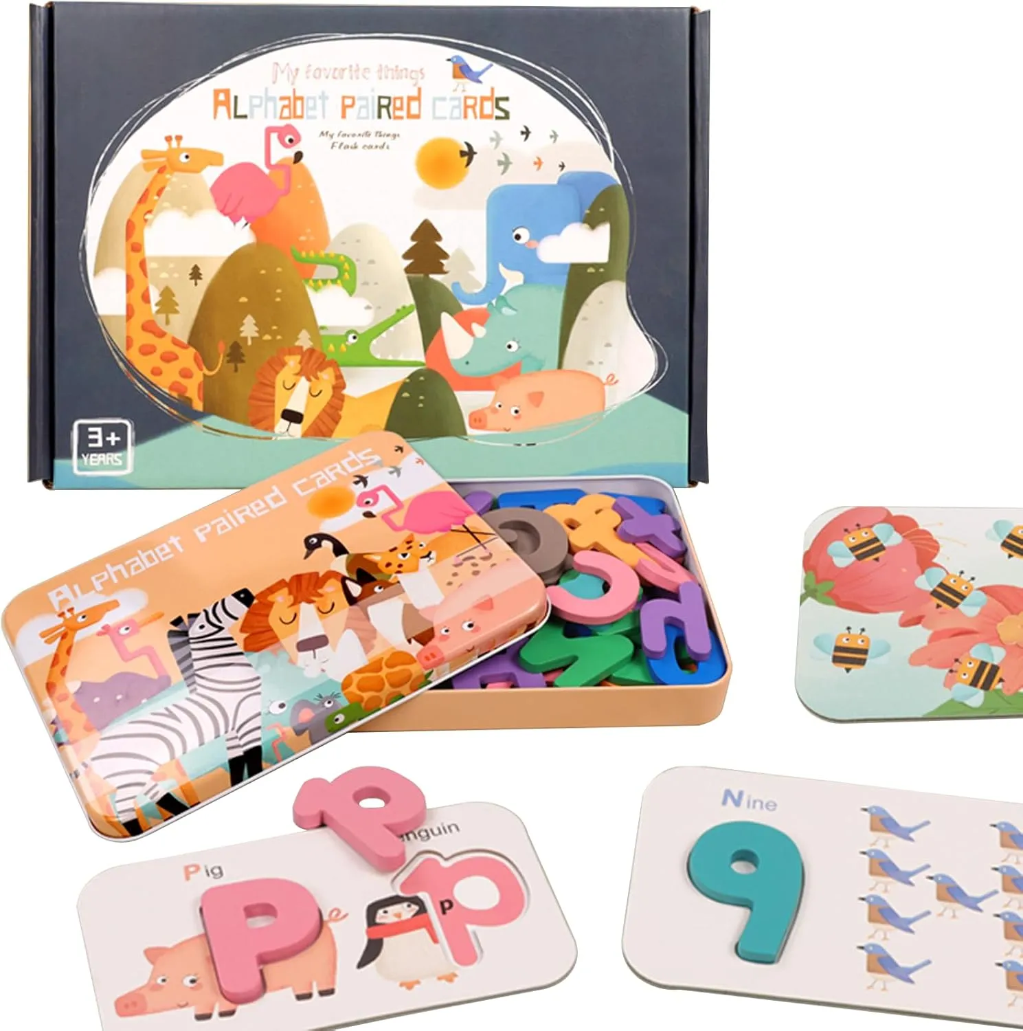 Adena Montessori Number and Alphabet Flash Cards for 3-6 Years Old Toddler,Flash Cards for Montessori Education with Interactive Wooden Letters Puzzle,Preschool Matching Game for Kids Learning Gifts