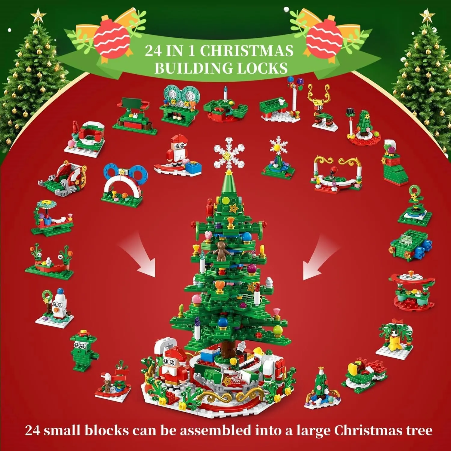 Advent Calendar 2025 Christmas Tree Building Set with LED Light, 24 Boxes 701 Pieces Christmas Countdown Calendar Building Blocks, 24 in 1 Christmas Tree Advent Calendar for Kids and Adults