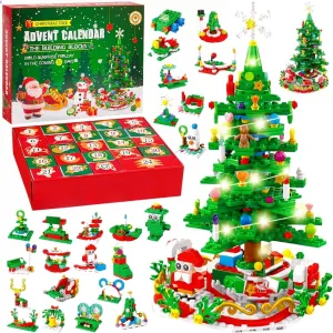 Advent Calendar 2025 Christmas Tree Building Set with LED Light, 24 Boxes 701 Pieces Christmas Countdown Calendar Building Blocks, 24 in 1 Christmas Tree Advent Calendar for Kids and Adults
