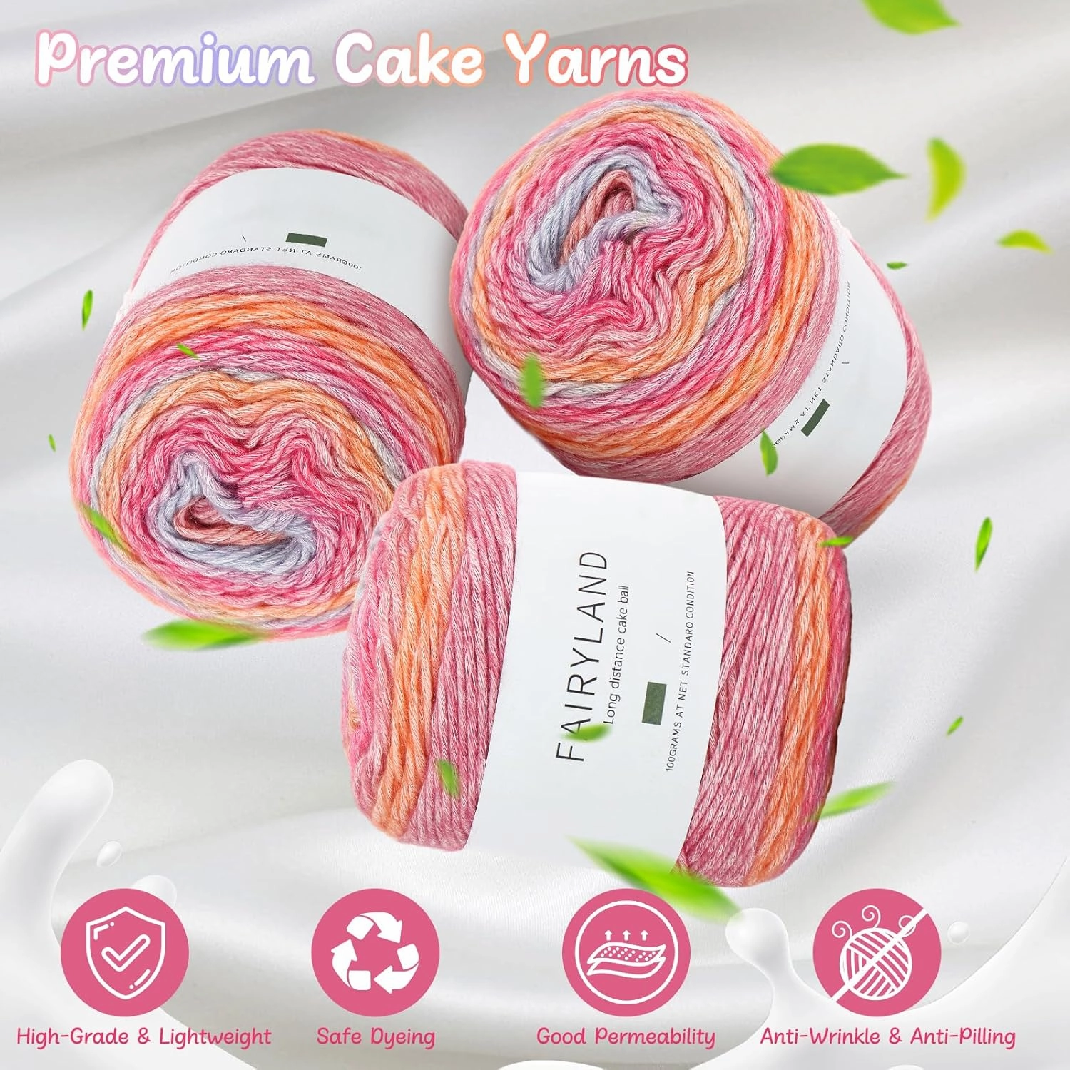 Aeelike Cake Yarn for Crocheting, 3 Skeins Gradient Cake Yarn 100g (3.52 oz) 245m (267 Yards), Super Soft Ombré Yarns Cake Rainbow Cotton Yarn for Making Colorful Crafts, Red Purple Gradient