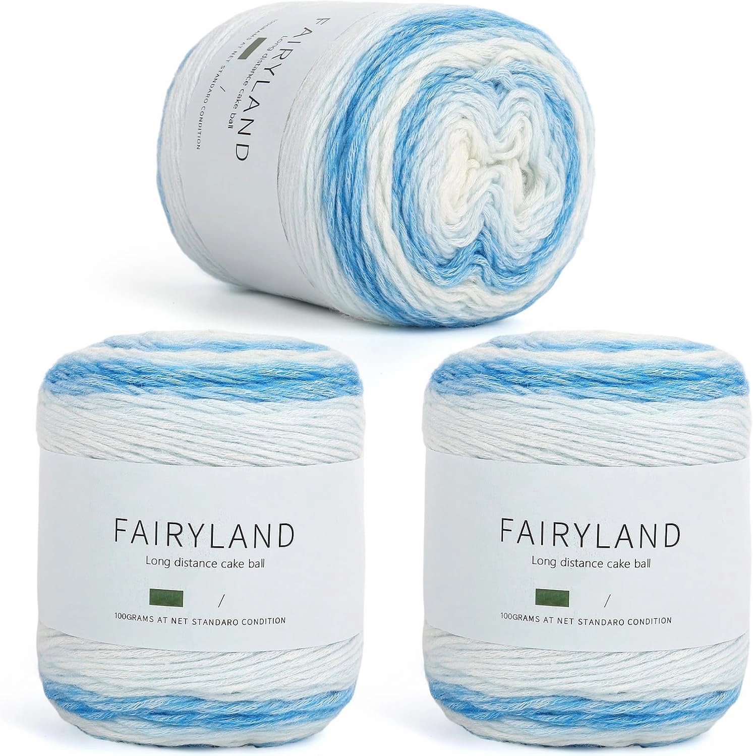 Aeelike Ombré Yarns for Crocheting, 3 Skeins Gradient Cake Yarn 100g (3.52 oz) 245m (267 Yards), Super Soft Yarns Cake with Vibrant Colors for Making Blanket Scarves Sweaters, Blue White Gradient