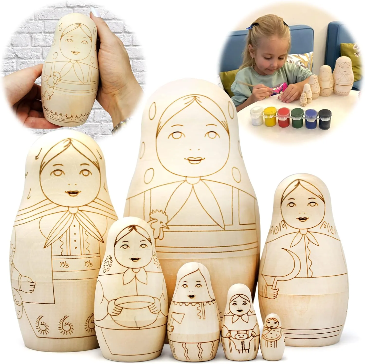 AEVVV Blank Nesting Dolls for Coloring Set 7 pcs