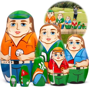 AEVVV Golfers Russian Nesting Dolls Set 7 pcs - Russian Dolls for Golf Decor - Matryoshka Doll with Golf Decorations - Funny Golf Gifts for Men - Golf Toys