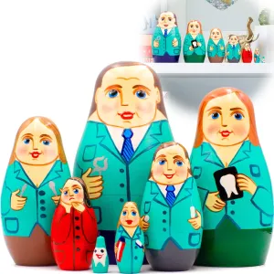 AEVVV Handcrafted 7-Piece Matryoshka Set for Dentists - Wooden Nesting Dolls Featuring Stomatologist Theme for Dental Professionals - Ideal for Dental Office