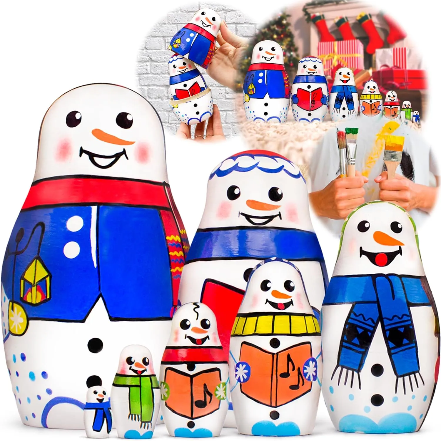 AEVVV Nesting Dolls Set of 7 pcs - Matryoshka Snowman Figures - Christmas Decorations