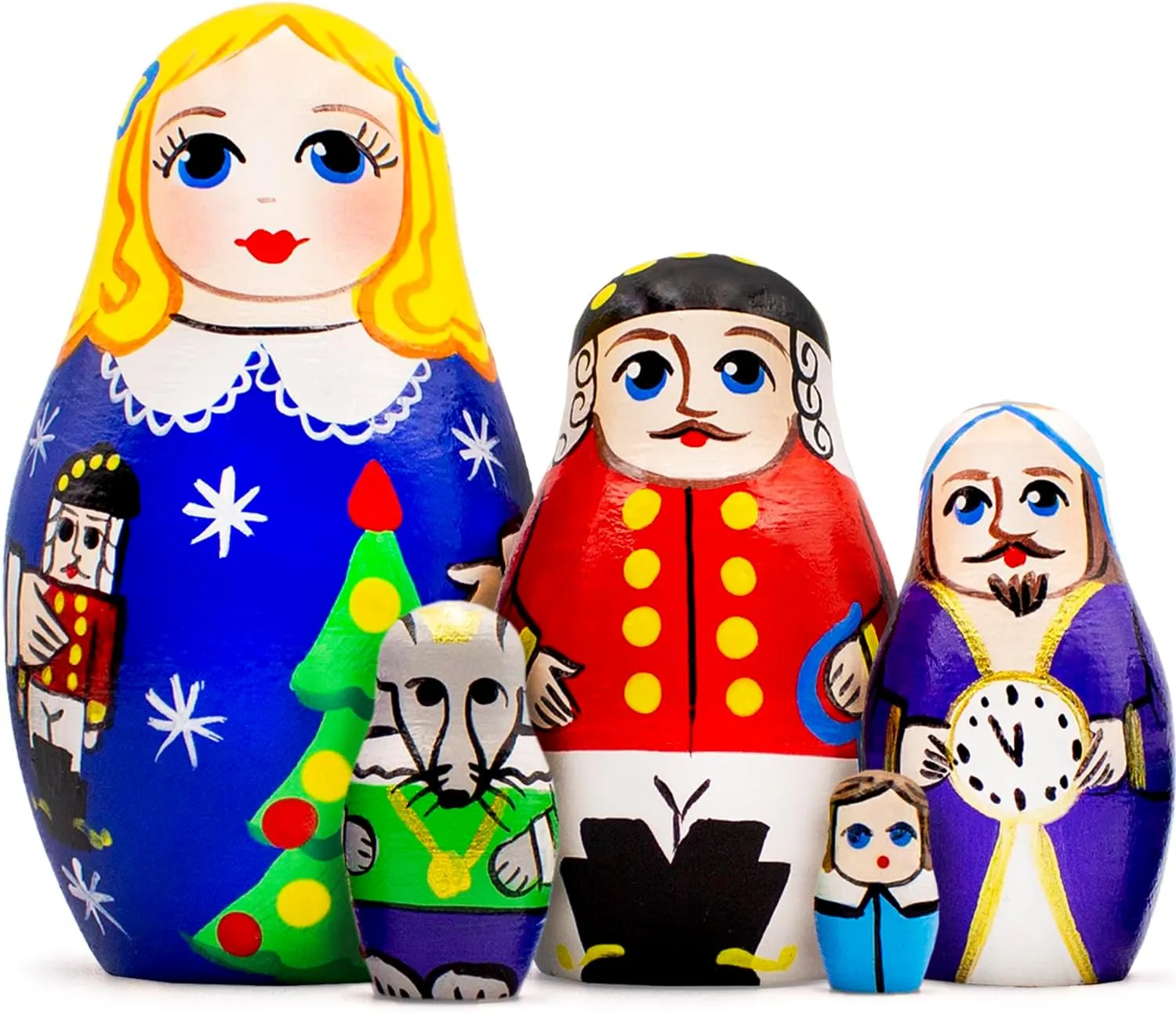 AEVVV Nutcracker Wooden Nesting Dolls Set of 5 pcs - Handpainted Christmas Nutcracker Figurines - Handmade Russian Matryoshka - Wood Russian Matryoshka