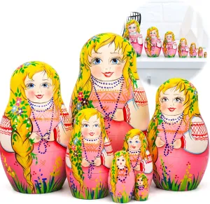 AEVVV Pink Nesting Dolls Set 7 pcs - Unique Russian Matryoshka Dolls - Cute Russian Dolls
