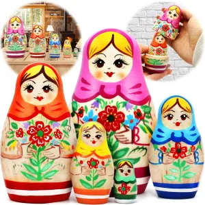 AEVVV Russian Nesting Dolls Set 5 pcs - Russian Dolls with Traditional Flower Painting - Matryoshka Dolls with Flower Ornament