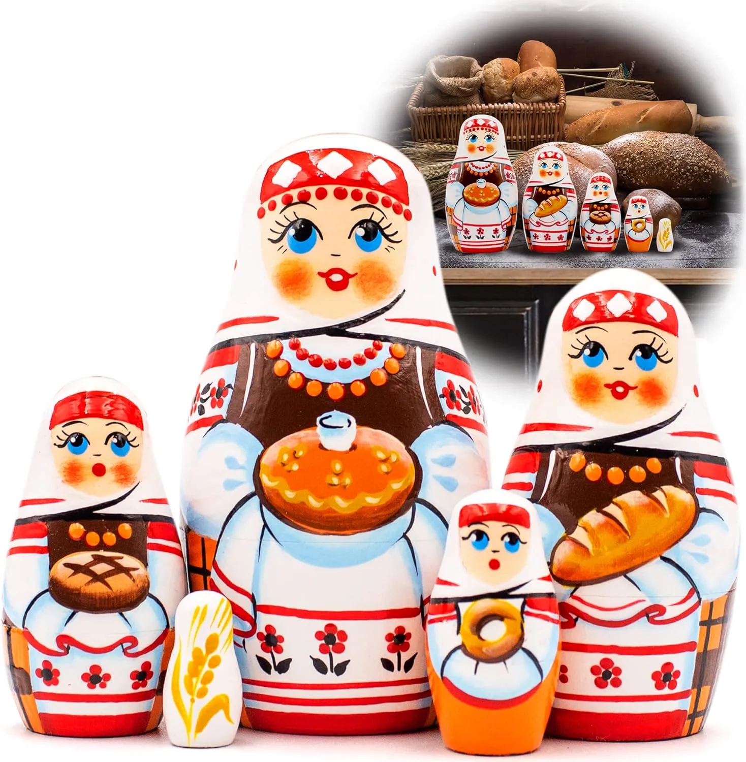 AEVVV Russian Nesting Dolls Set of 5 pcs - Matryoshka Doll in Belarussian Slavic Clothing - Hospitality Gifts Thank You