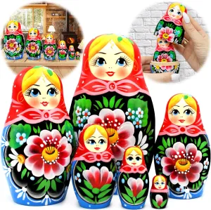 AEVVV Russian Nesting Dolls Set of 6 pcs - Babushka Dolls Hand Painted Flowers - Handmade Russian Dolls with Rose Flowers - Matryoshka Gifts - Munecas Rusas