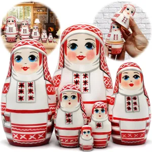 AEVVV Russian Nesting Dolls Set of 6 pcs - Belorussian Matryoshka Doll - Russian Doll in Malorita Slavic Clothing - Baboushka Nesting Dolls - Belarus Gifts