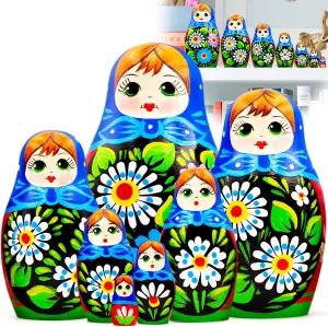 AEVVV Russian Nesting Dolls Set of 7 pcs - Russian Doll in Pretty Sarafan Dress with Handpainted Gerberas Flowers - Russian Matryoshka Dolls - Cozy Cottage Core Home Decor