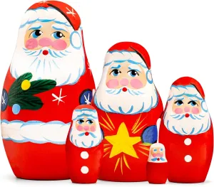 AEVVV Santa Nesting Dolls Set of 5 pcs - Christmas Nesting Dolls - Russian Stacking Dolls - Miniature Matryoshka Dolls Holiday - Mini Russian Nesting Dolls