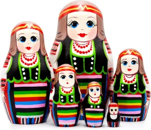 AEVVV Ukrainian Nesting Dolls Set 6 pcs - Ukrainian Doll in Slavic Clothing - Matryoshka Baboushka Stacking Dolls