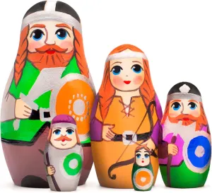AEVVV Vikings Nesting Dolls Set of 5 pcs - Viking Decor - Wooden Viking Figures - Nordic Decor