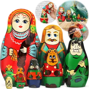 AEVVV Wooden Nesting Dolls Set of 7 pcs - Matryoshka Dolls Heroes from Russian Folk Fairy Tale Princess and The Frog - Baboushka Nesting Dolls The Princess Frog Skazka