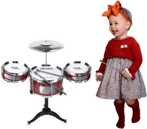 AHOMASH Jazz Drum Set for Kids 1-6 Years Old - Musical Toy Kit with Cymbal & Drumsticks - Plastic Beats Instrument