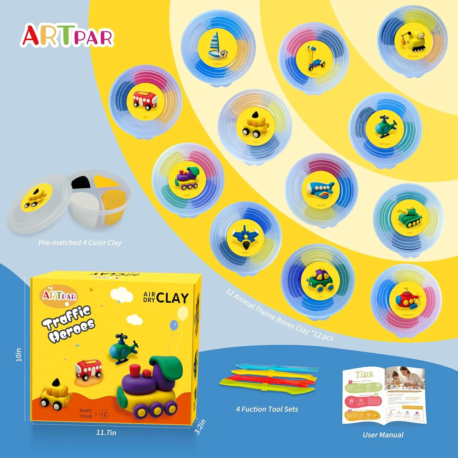 Air Dry Clay Kit For Kids - Modeling Magic Clay, 12 Boxes Diy Molding Clay Set With Sculpting Tools & Tutorials | Ultra Light Non-Toxic Art And Crafts Home School Gifts For Boys Girls Age 3-12 