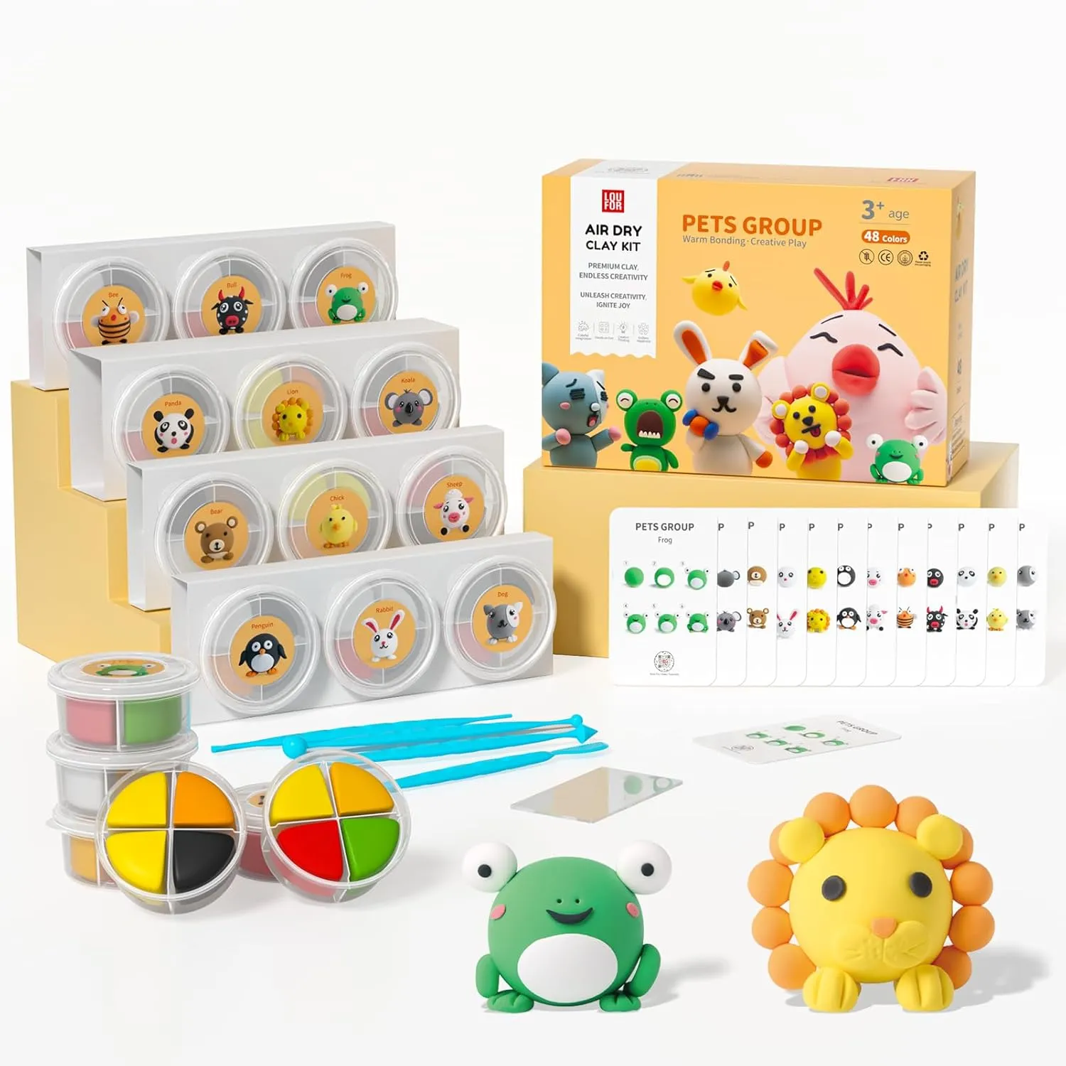 Air Dry Clay Kit - Modeling Clay for Kids mit Sculpting Tools und Tutorial, Ultra Light & Soft, Safe & Non-Toxic, DIY Model Magic Clay 12 Cans 48 Colors, Creative Art Crafts Toys Gifts for Girls Boys