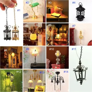 AirAds 1:12 Scale Dollhouse Miniature Table lamp Dollhouse Light Fixture Old Fashioned Kerosene lamp LED Battery Light; 2 Color Options (#1 Set of 2 Lights)