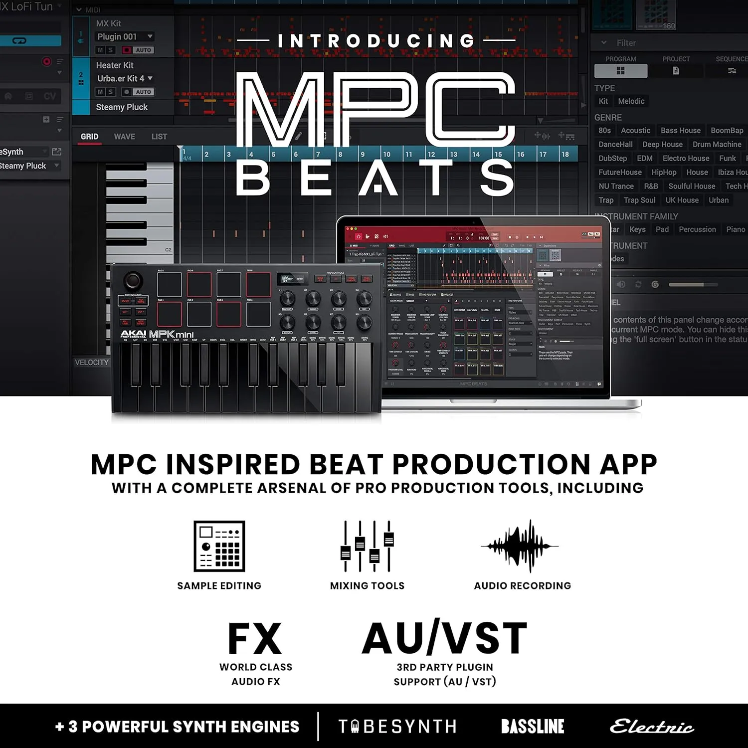 Akai MPK Mini MK3 MIDI Keyboard Controller   M-Audio SP2 Sustain Pedal, with MPC Beats and Software Suite – Beat Maker Bundle (Black)