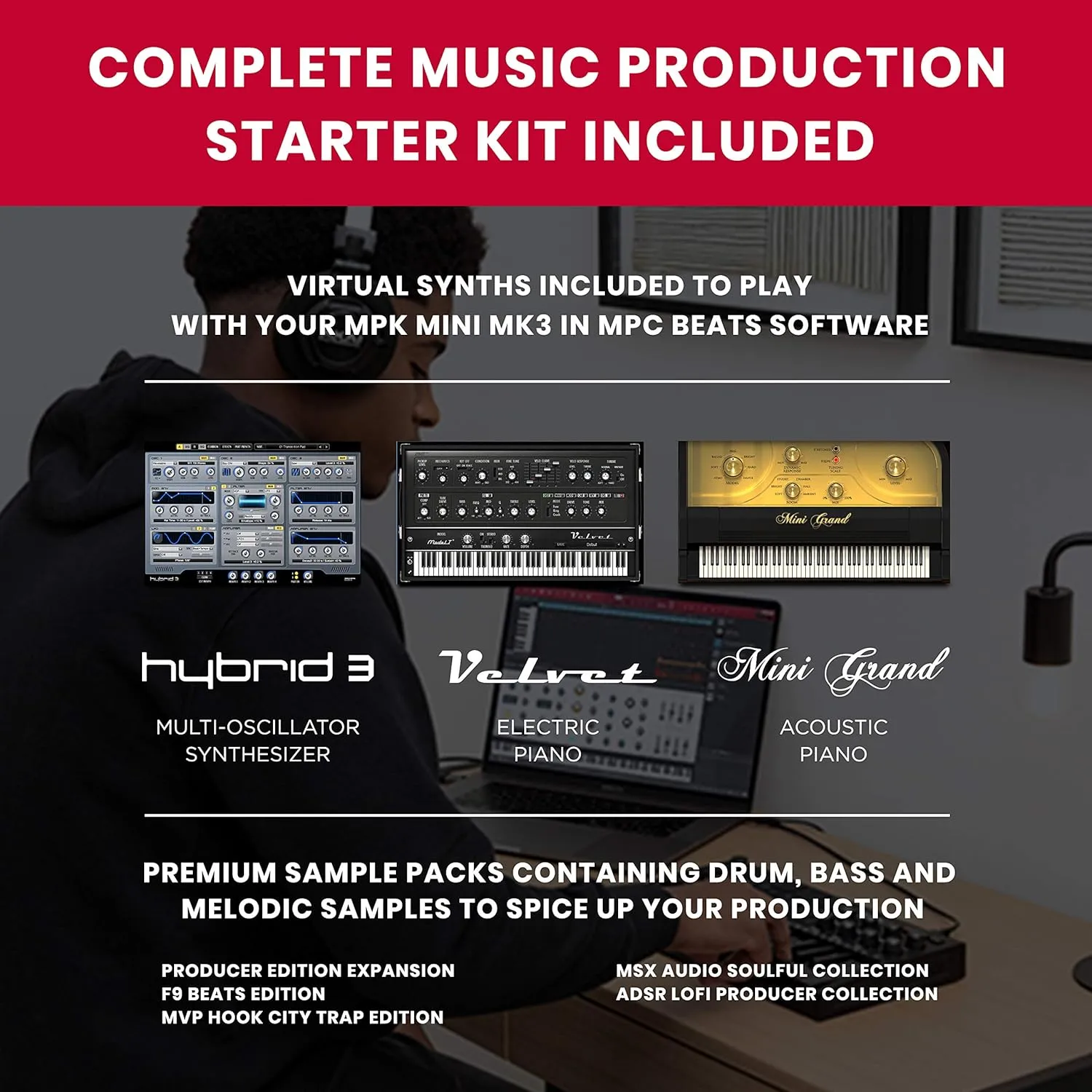 Akai MPK Mini MK3 MIDI Keyboard Controller   M-Audio SP2 Sustain Pedal, with MPC Beats and Software Suite – Beat Maker Bundle (Black)
