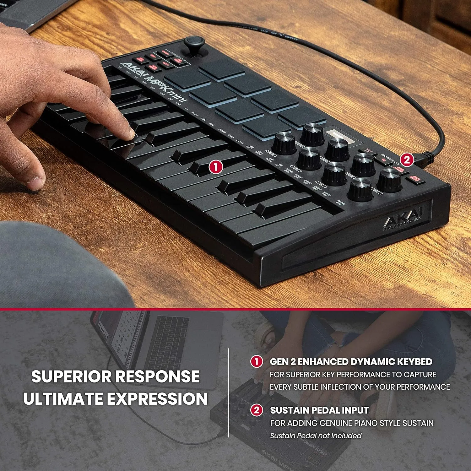 Akai MPK Mini MK3 MIDI Keyboard Controller   M-Audio SP2 Sustain Pedal, with MPC Beats and Software Suite – Beat Maker Bundle (Black)