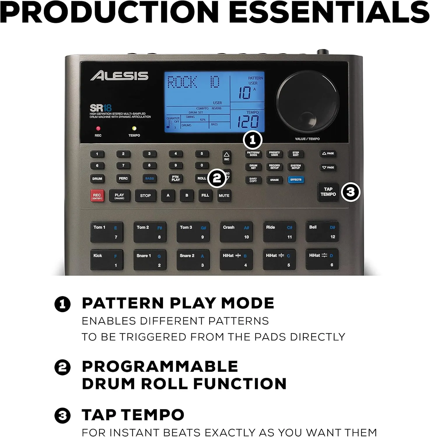 Alesis SR-18 - Studio-Grade Standalone Drum Machine With On-Board Sound Library, Performance Driven I/O and In-Built Effects / Processors