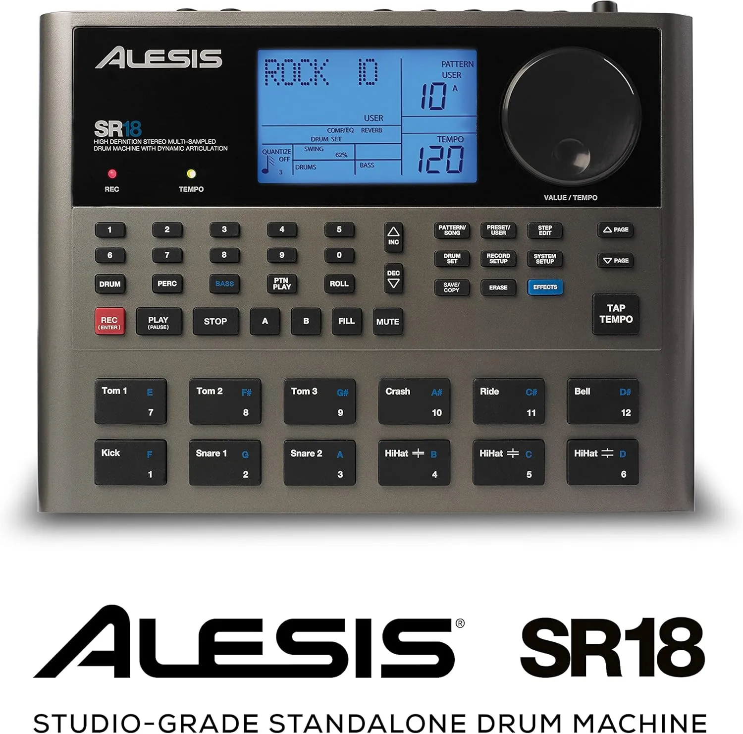 Alesis SR-18 - Studio-Grade Standalone Drum Machine With On-Board Sound Library, Performance Driven I/O and In-Built Effects / Processors