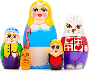 Alice in Wonderland Nesting Dolls Set of 5 pcs - Matryoshka with Alice in Wonderland Figurines - Alice in Wonderland Decor - Alice in Wonderland Gifts