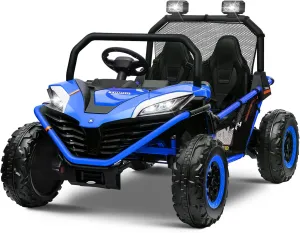 ALINUX 24V 10AH 2 Seater Ride on Cars UTV, 4WD Off-Road Kids Electric Vehicles with Remote Control, Bluetooth, Max Speed 6 MPH, Soft Start, Spring Suspension（Blue）