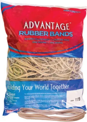 Alliance Advantage Rubber Bands, Size #117B (7" x 1/8"), Approx. 200 Bands, 1 lb. Bag, Natural Crepe (27404)