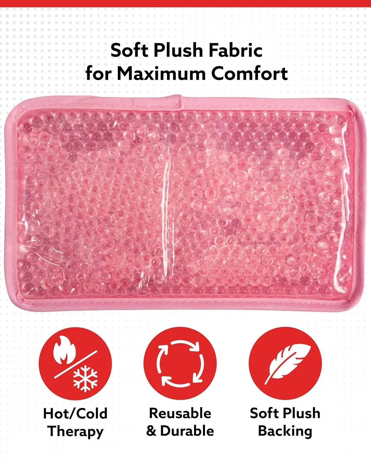 Alpi Rectangle Plush Gel Bead Ice Pack – 2 Pack Reusable Ice Packs with Beads for Hot & Cold Therapy - Soft, Plush Comfort for Muscle Aches & Relaxation (Pink)