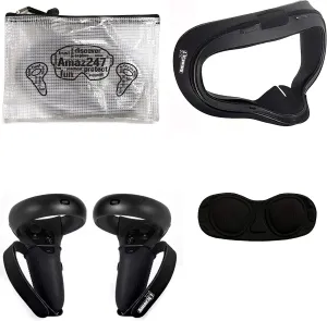 Amaz247 Silicone Anti-Leakage Face Cushion Mask, Protective Lens Cover, Controller Grip Cover with Velcro Straps for Oculus Quest VR Headset (Black), NOT FIT Oculus Quest 2