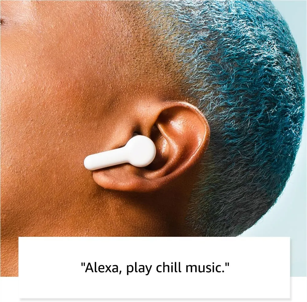 Amazon Echo Buds (newest model), True Wireless Bluetooth 5.2 Earbuds with Alexa, audio personalization, multipoint, 20H battery with charging case, fast charging, sweat resistant, Glacier White