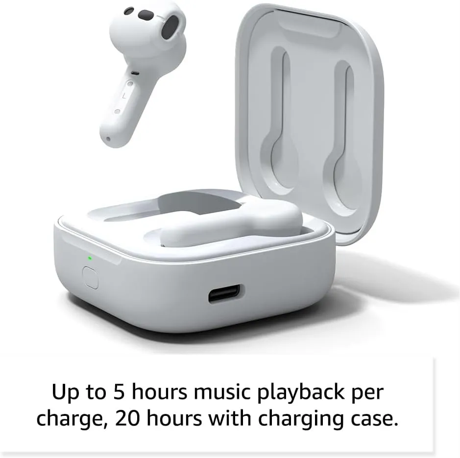 Amazon Echo Buds (newest model), True Wireless Bluetooth 5.2 Earbuds with Alexa, audio personalization, multipoint, 20H battery with charging case, fast charging, sweat resistant, Glacier White