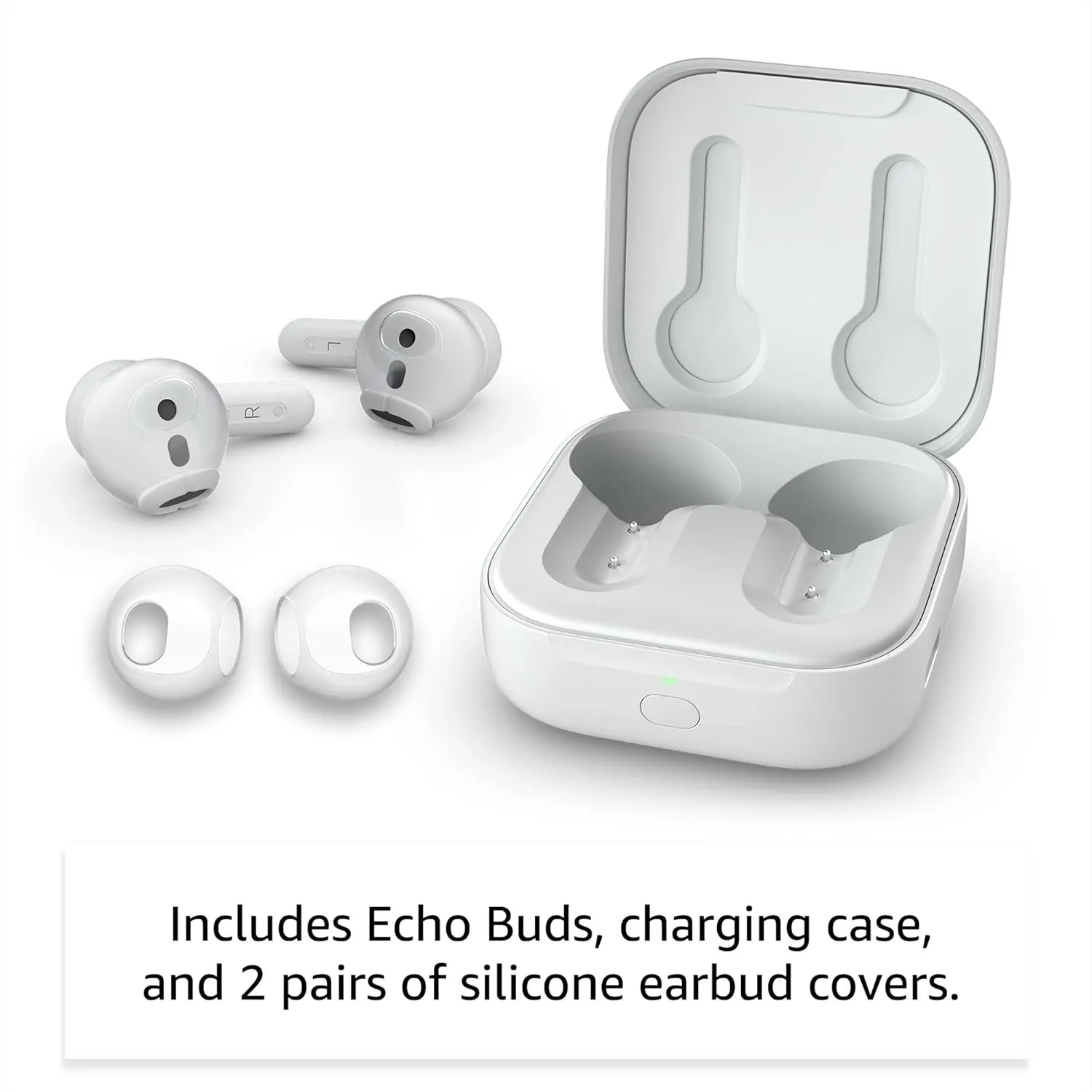 Amazon Echo Buds (newest model), True Wireless Bluetooth 5.2 Earbuds with Alexa, audio personalization, multipoint, 20H battery with charging case, fast charging, sweat resistant, Glacier White