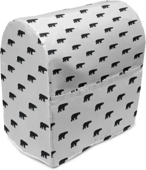 Ambesonne Bear Stand Mixer Cover, Repeating Wild Animal Pattern Monochrome Style Furry Carnivore of Wilderness, Kitchen Appliance Organizer Bag Cover with a Pocket, 6-8 Quarts, Black and White
