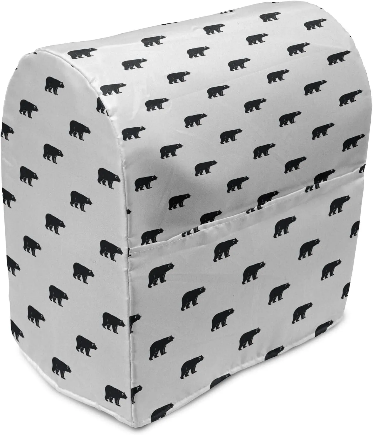 Ambesonne Bear Stand Mixer Cover, Repeating Wild Animal Pattern Monochrome Style Furry Carnivore of Wilderness, Kitchen Appliance Organizer Bag Cover with a Pocket, 6-8 Quarts, Black and White