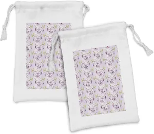 Ambesonne Orchids Fabric Pouch Set of 2, Blooms with Purple Dots Patches Tropical Stems Wedding Theme, Small Drawstring Bag for Toiletries Masks and Favors, 9" x 6", Olive Green Pale Mauve