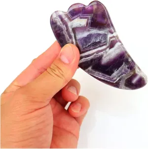 Amethyst Rough Stone Face Care Massage Tool Amethyst Roller Gua Sha Massage Set Natural Crystal Jade Massager Facial Body Neck Skin Beauty Detox (Color : White)