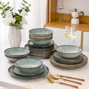 AmorArc Ceramic Dinnerware Sets,Handmade Reactive Glaze Stoneware Plates and Bowls Sets,Highly Chip and Crack Resistant | Dishwasher & Microwave Safe Dishes Set,Service for 6 (18pc)