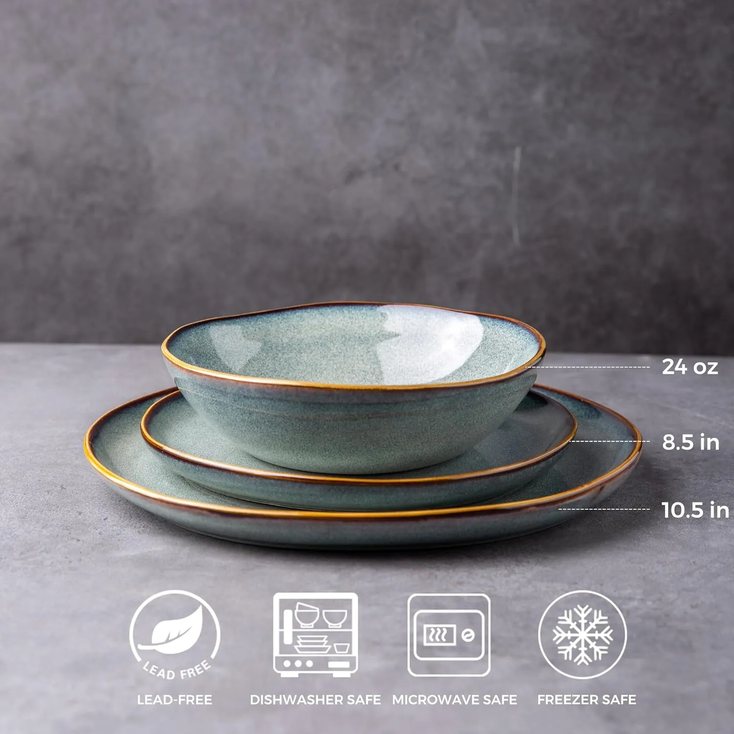 AmorArc Ceramic Dinnerware Sets,Handmade Reactive Glaze Stoneware Plates and Bowls Sets,Highly Chip and Crack Resistant | Dishwasher & Microwave Safe Dishes Set,Service for 6 (18pc)